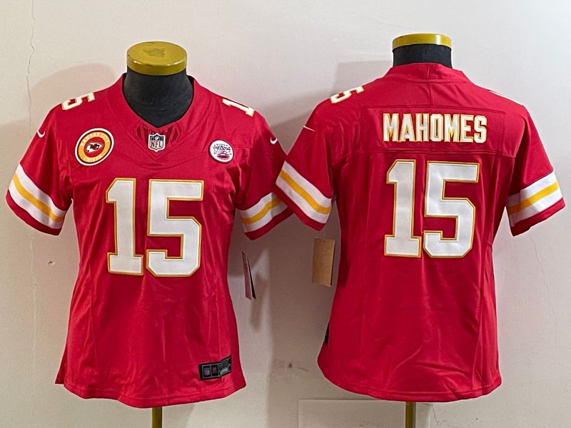 Women Kansas City Chiefs 15 Mahomes Red three generations 2025 Nike Vapor Limited NFL Jersey style 4